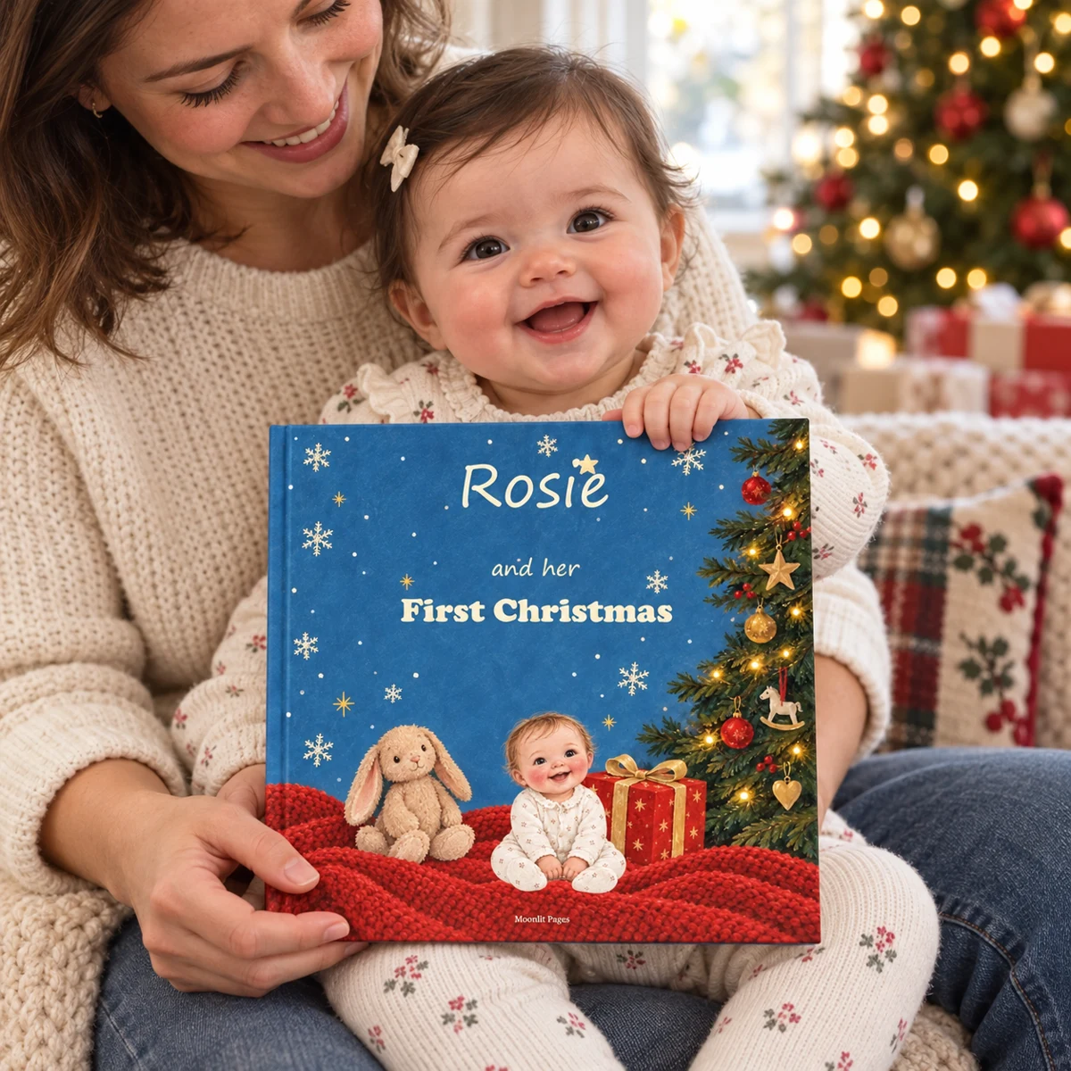 Baby’s First Christmas personalised book, sample Rosie cover