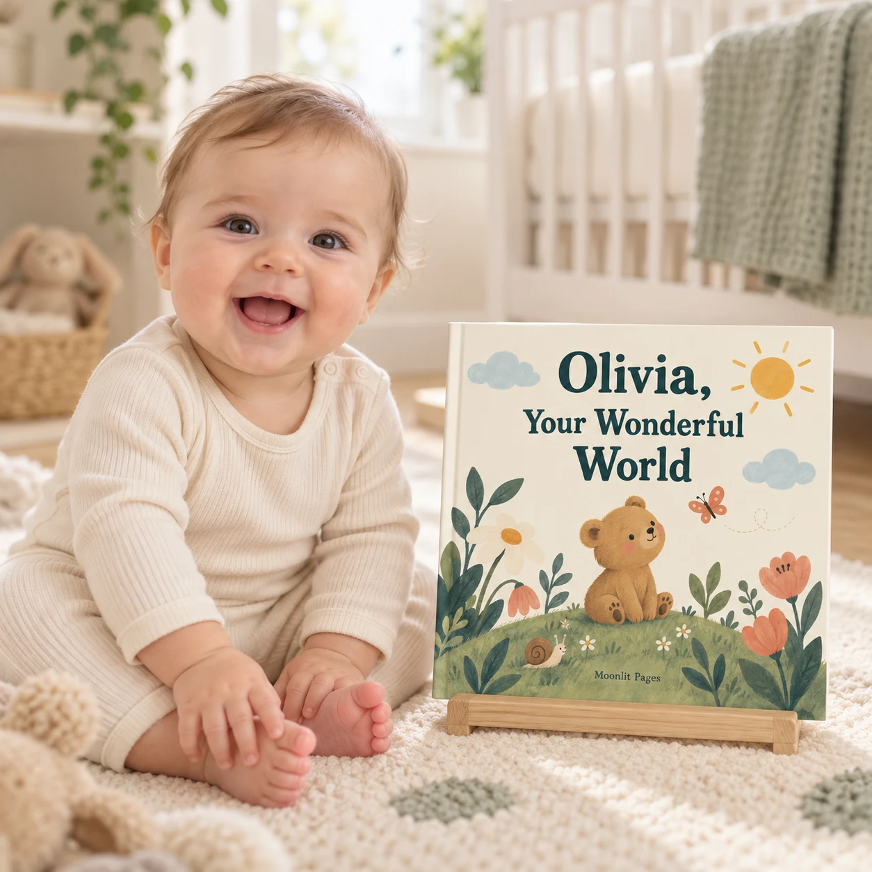 Baby beside Olivia, Your Wonderful World; Olivia is an example name